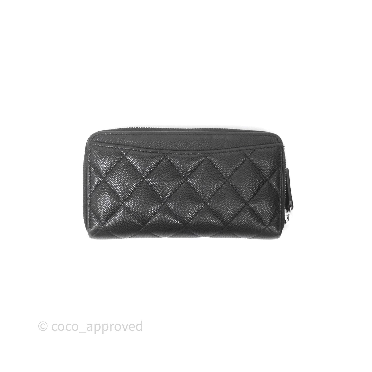 Chanel Quilted Zip Medium Wallet Black Caviar Silver Hardware