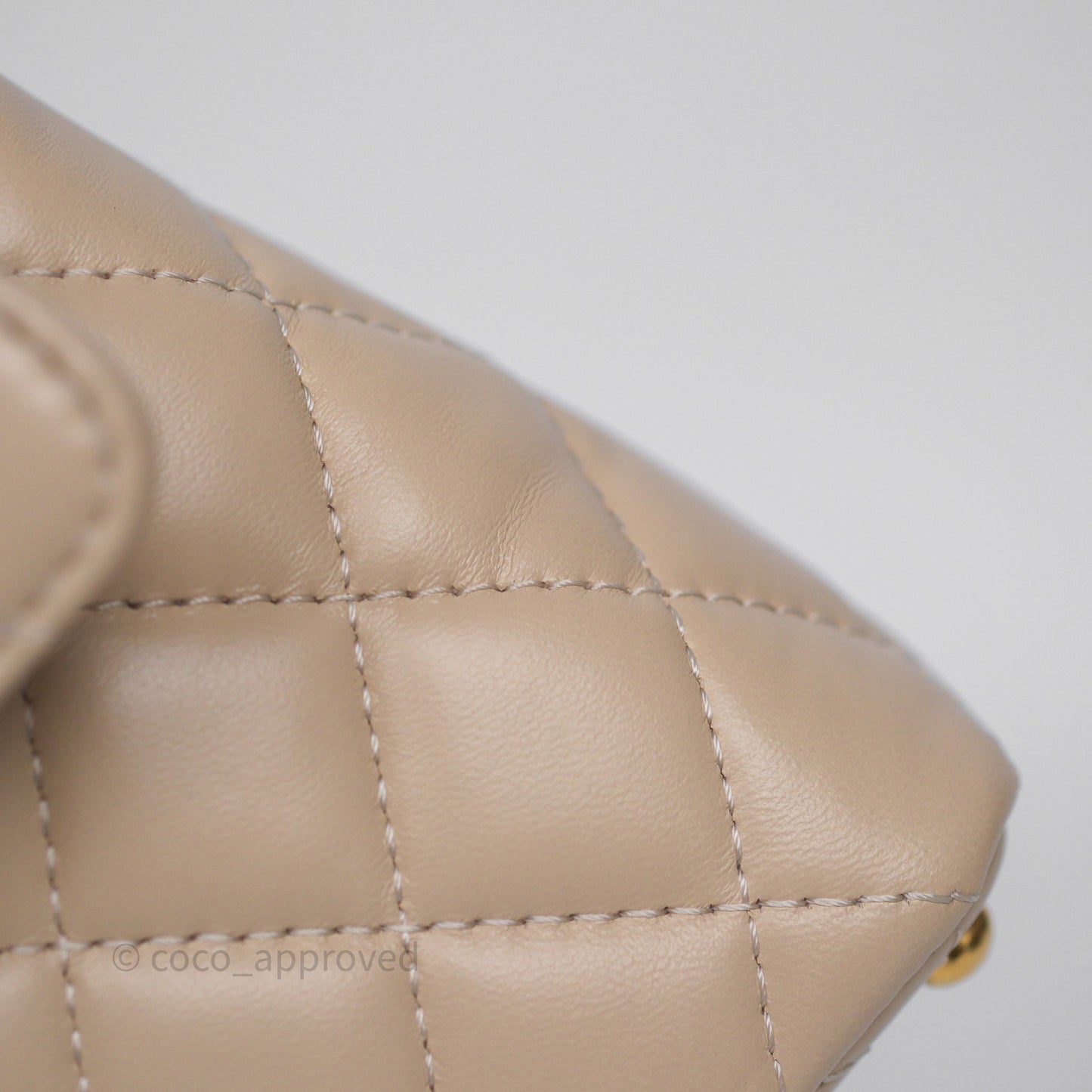 Chanel Small Top Handle Flap Bag Light Beige Lambskin Aged Gold Hardware 25P