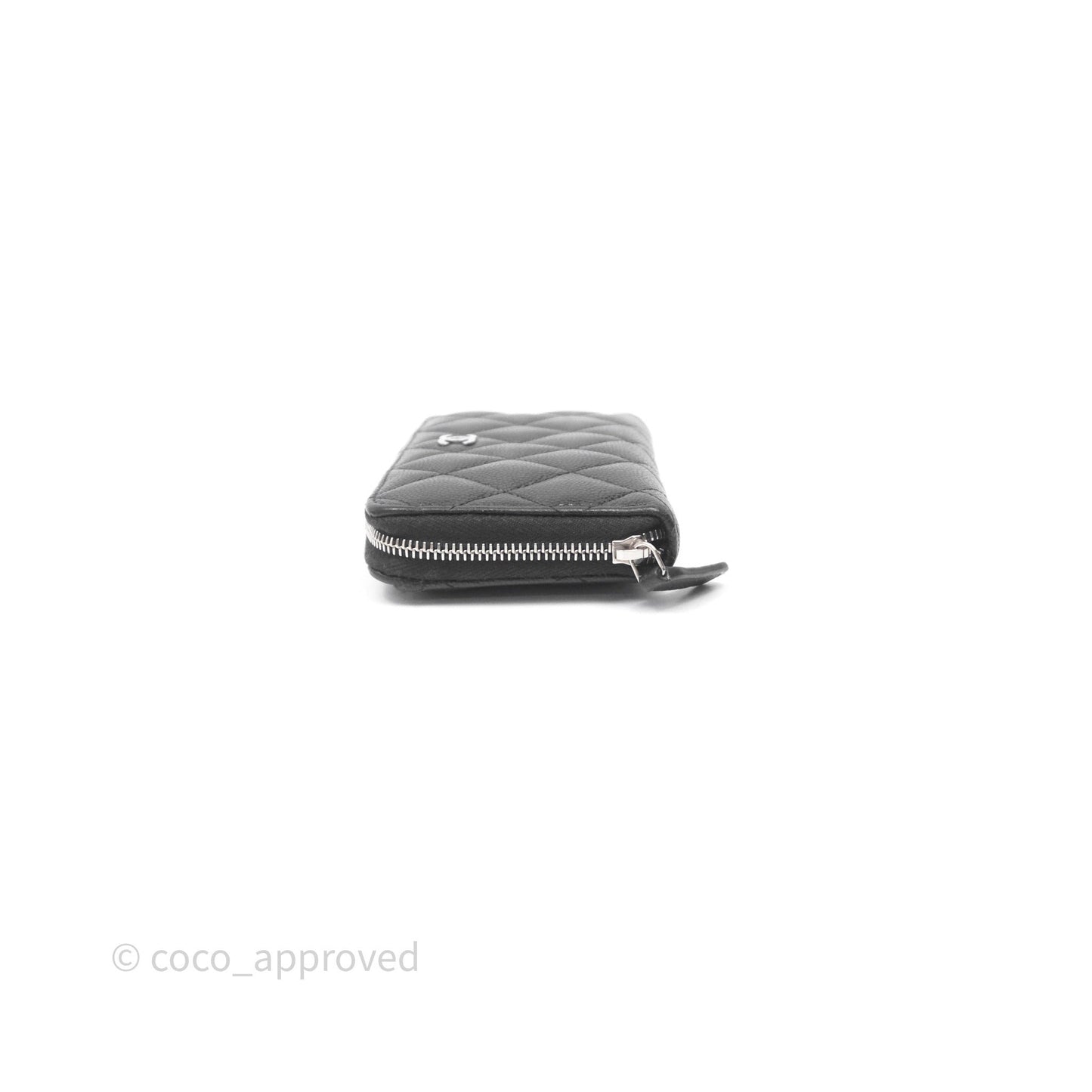 Chanel Quilted Zip Medium Wallet Black Caviar Silver Hardware