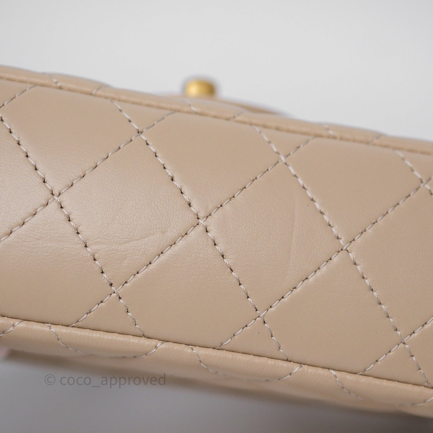 Chanel Small Top Handle Flap Bag Light Beige Lambskin Aged Gold Hardware 25P