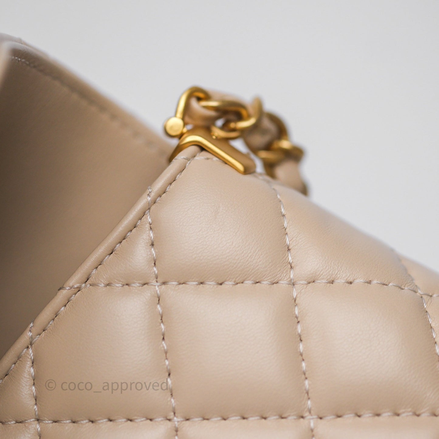 Chanel Small Top Handle Flap Bag Light Beige Lambskin Aged Gold Hardware 25P