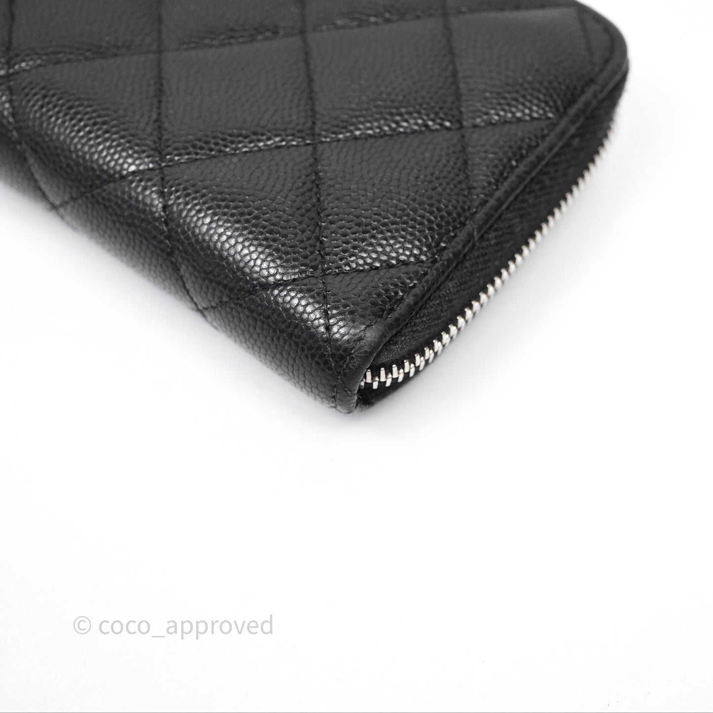 Chanel Quilted Zip Medium Wallet Black Caviar Silver Hardware