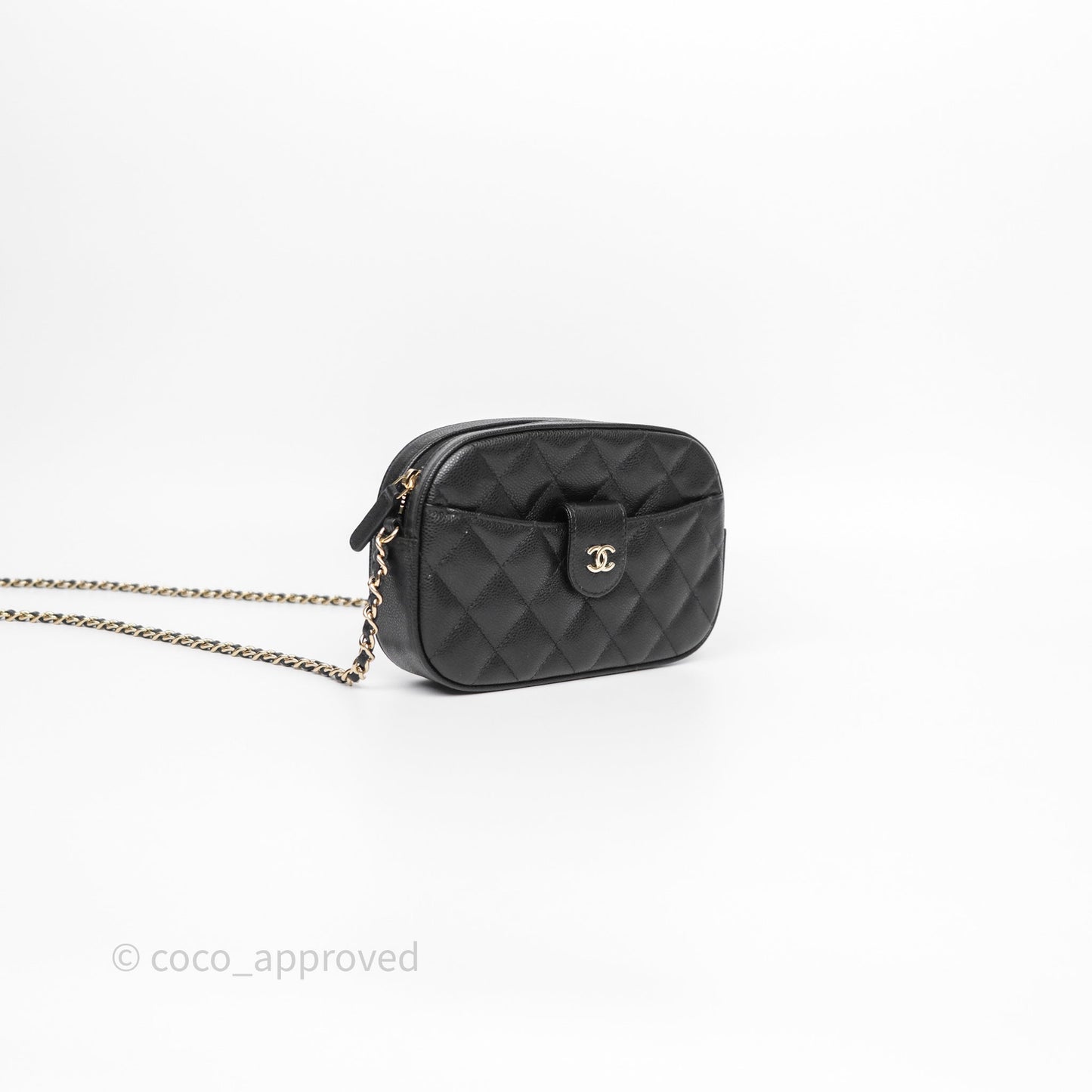 Chanel Mini Camera Bag with Chain Black Caviar Gold Hardware 24S