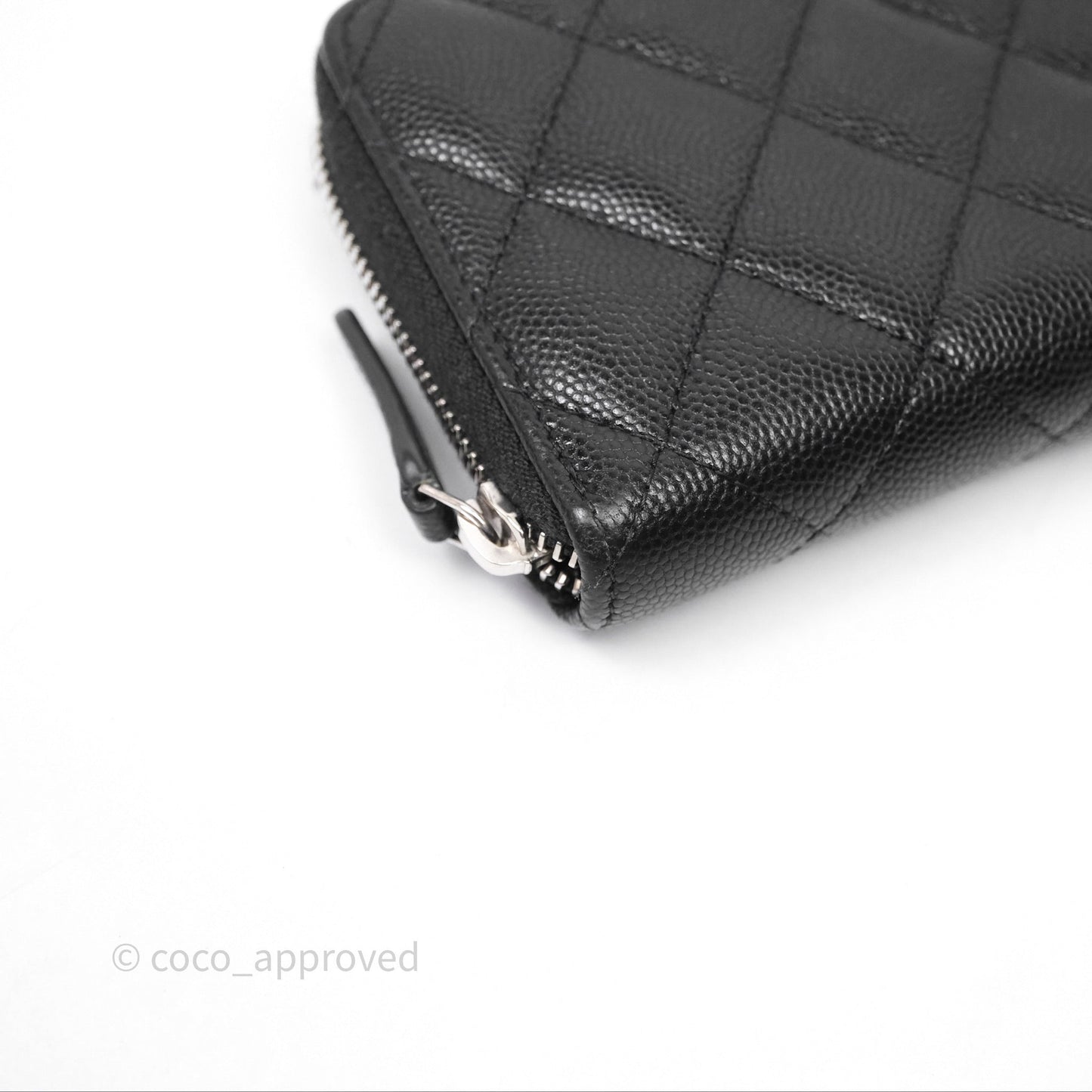 Chanel Quilted Zip Medium Wallet Black Caviar Silver Hardware