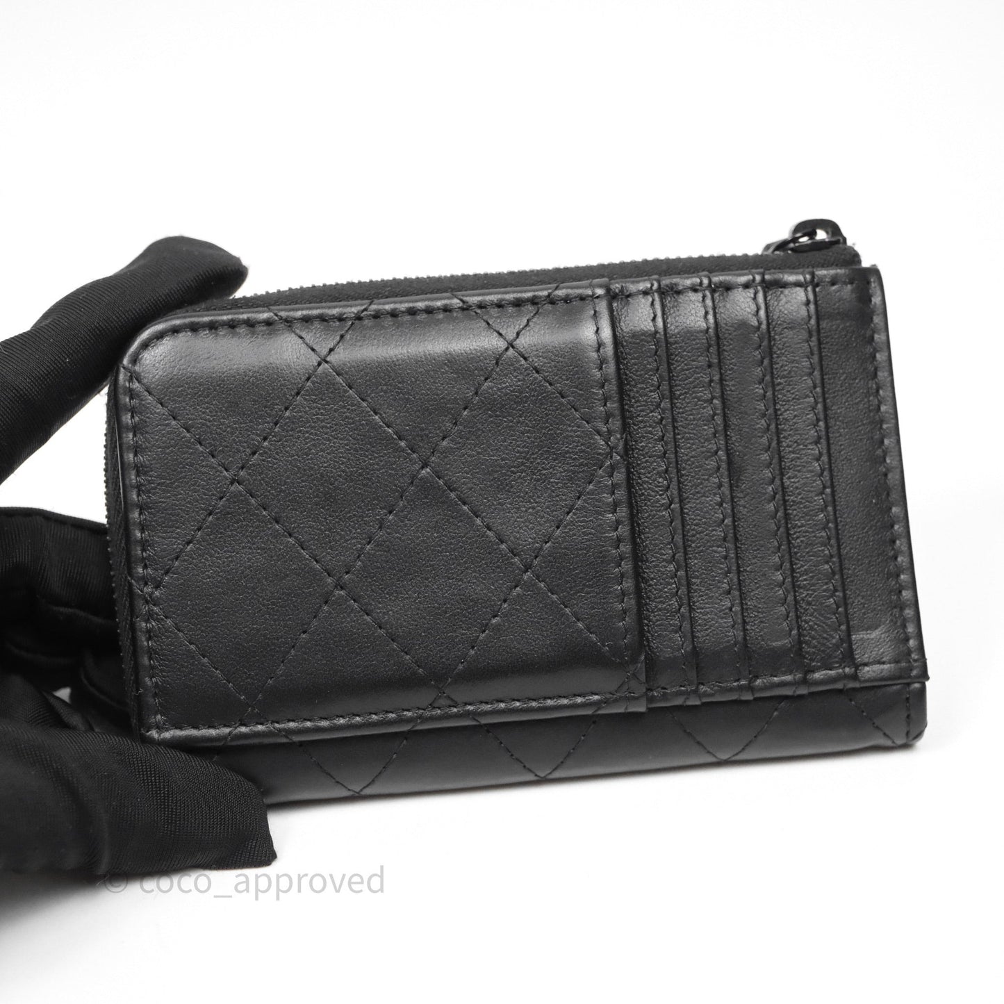 Chanel Quilted Zip Card Holder So Black Lambskin