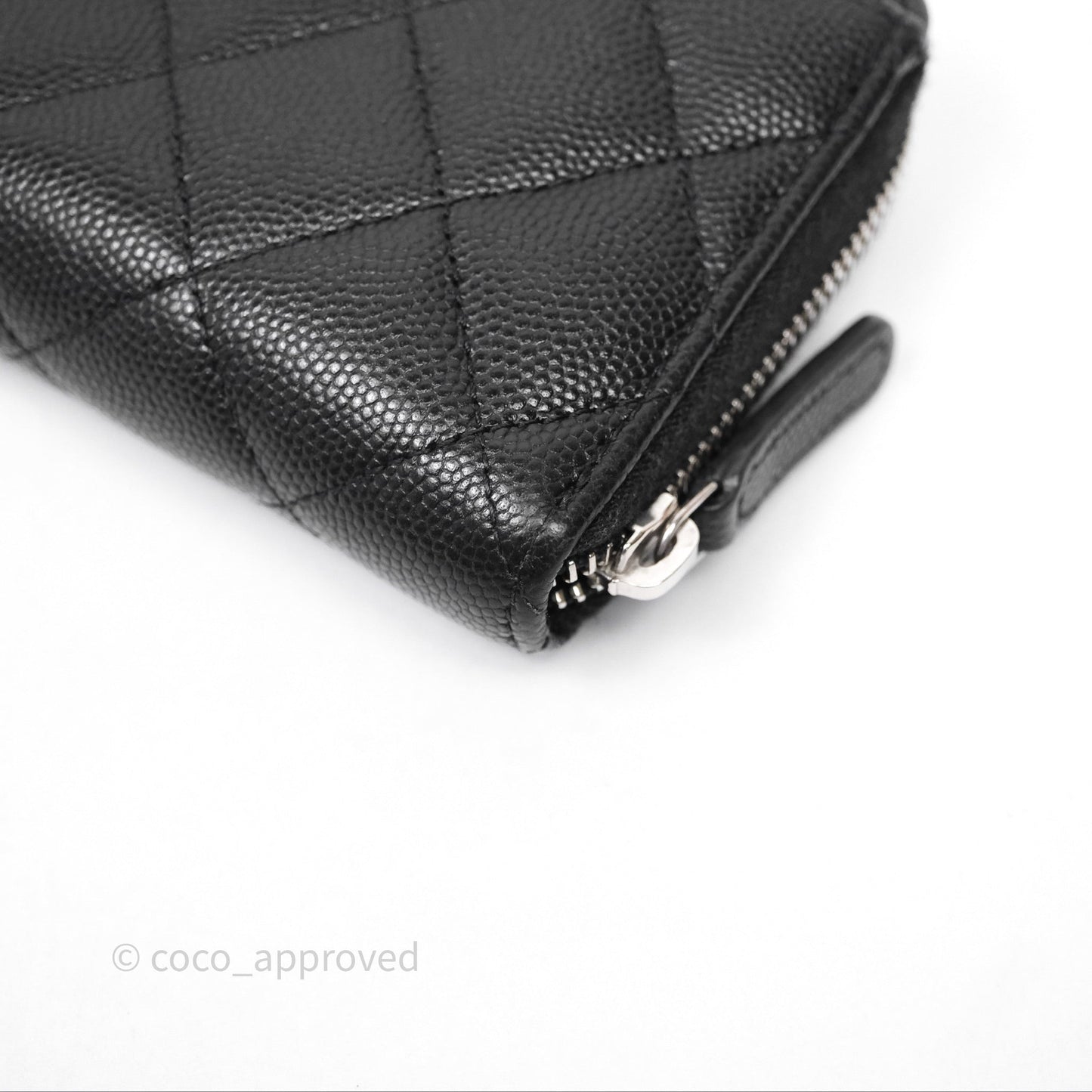 Chanel Quilted Zip Medium Wallet Black Caviar Silver Hardware