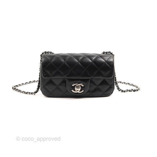 Chanel Quilted Extra Mini Rectangular Flap Black Calfskin Silver Hardware