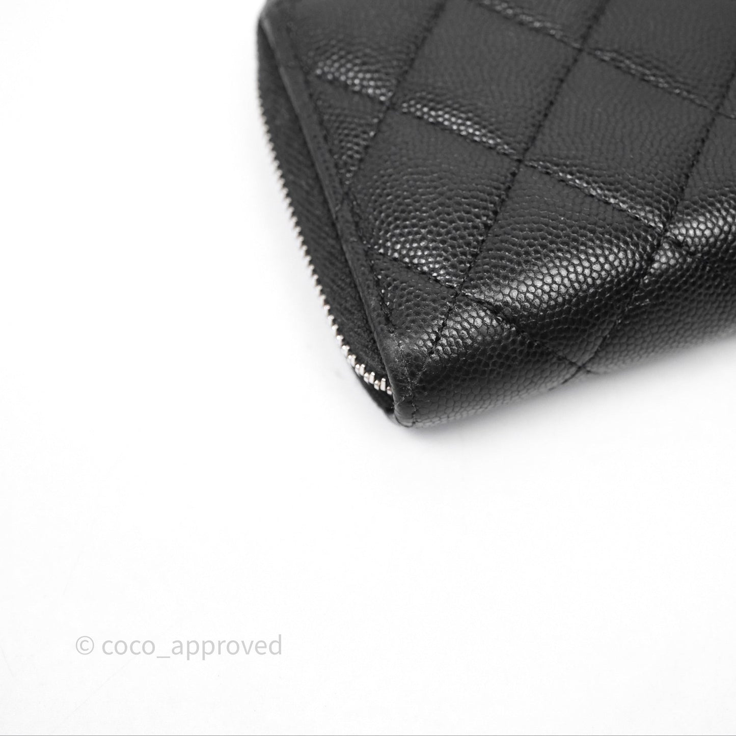 Chanel Quilted Zip Medium Wallet Black Caviar Silver Hardware