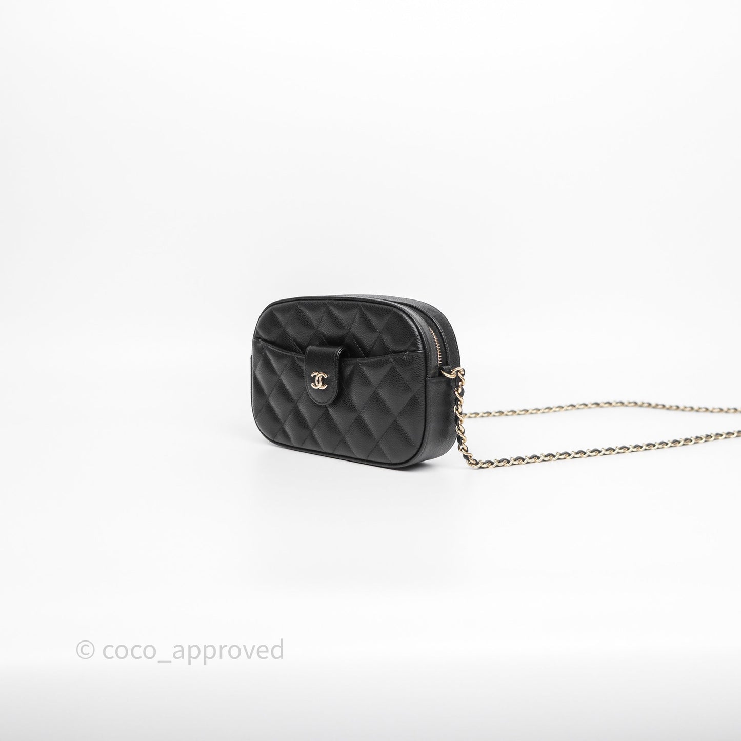 Chanel Mini Camera Bag with Chain Black Caviar Gold Hardware 24S