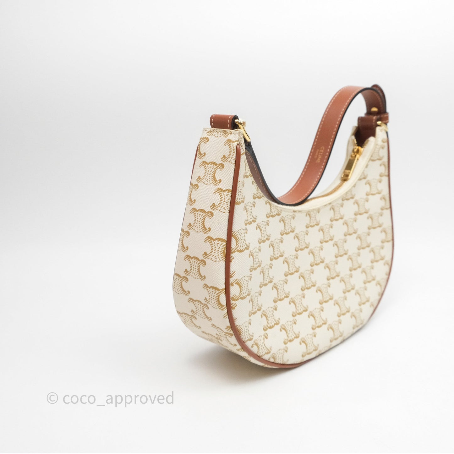 Celine Ava Bag In Triomphe Canvas Calfskin White