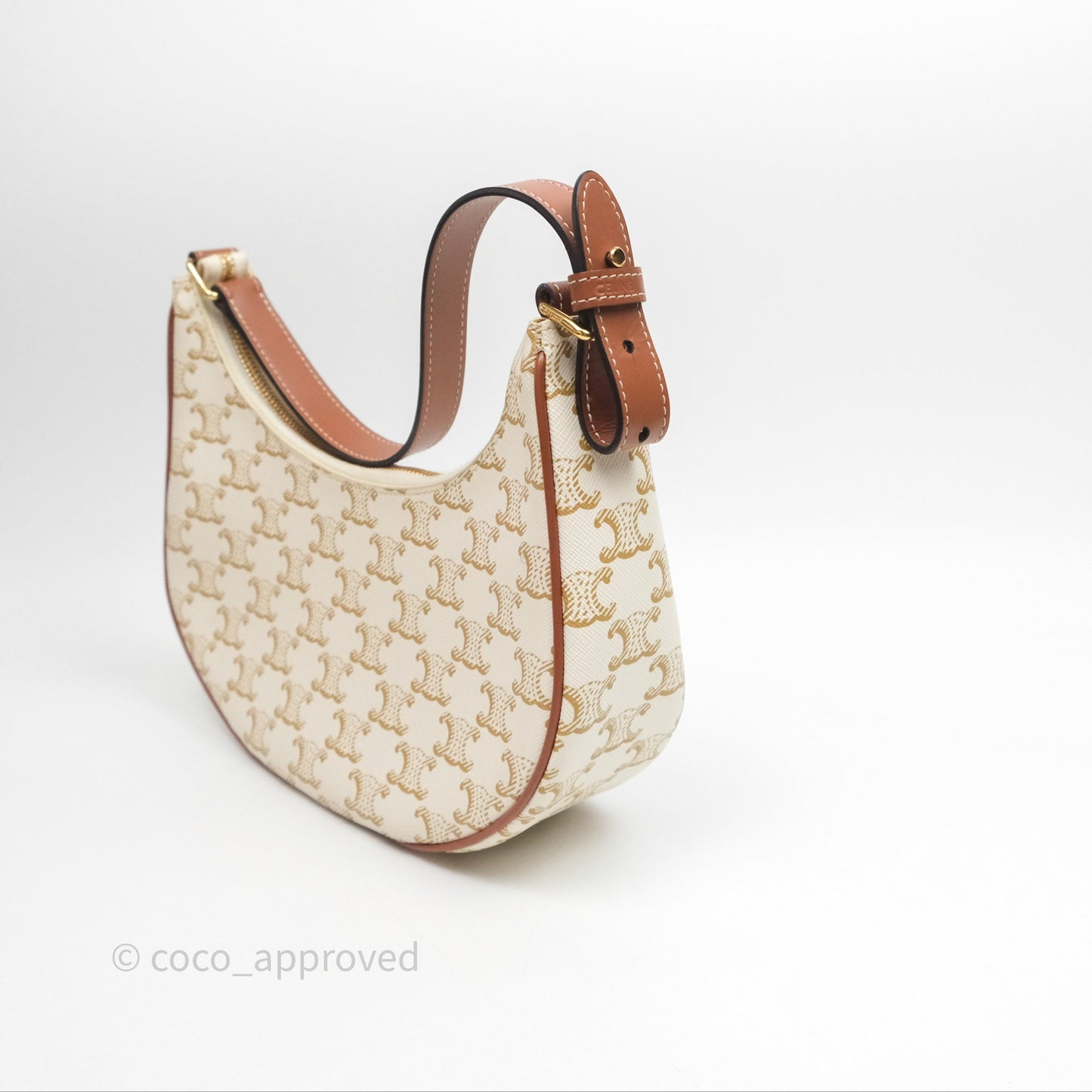 Celine Ava Bag In Triomphe Canvas Calfskin White