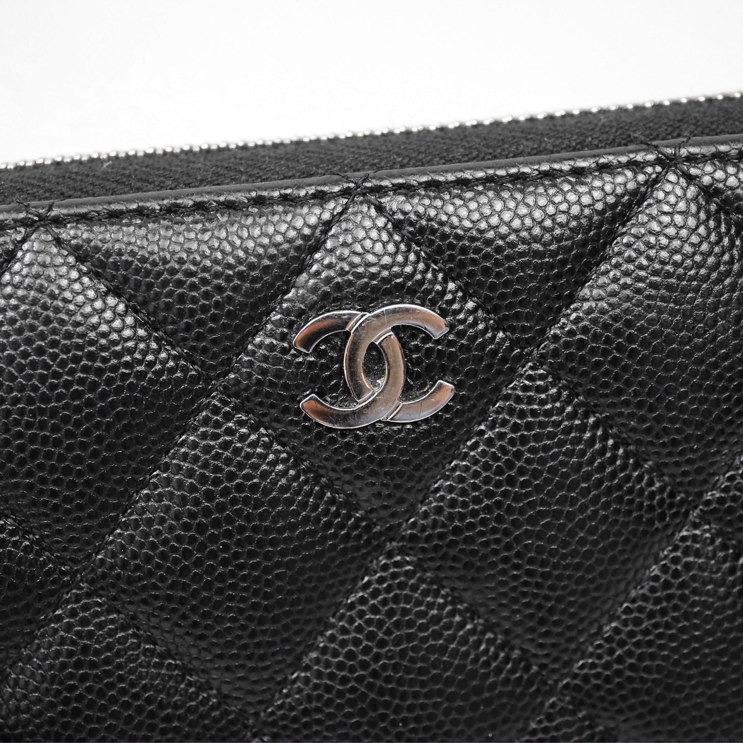 Chanel Quilted Zip Medium Wallet Black Caviar Silver Hardware