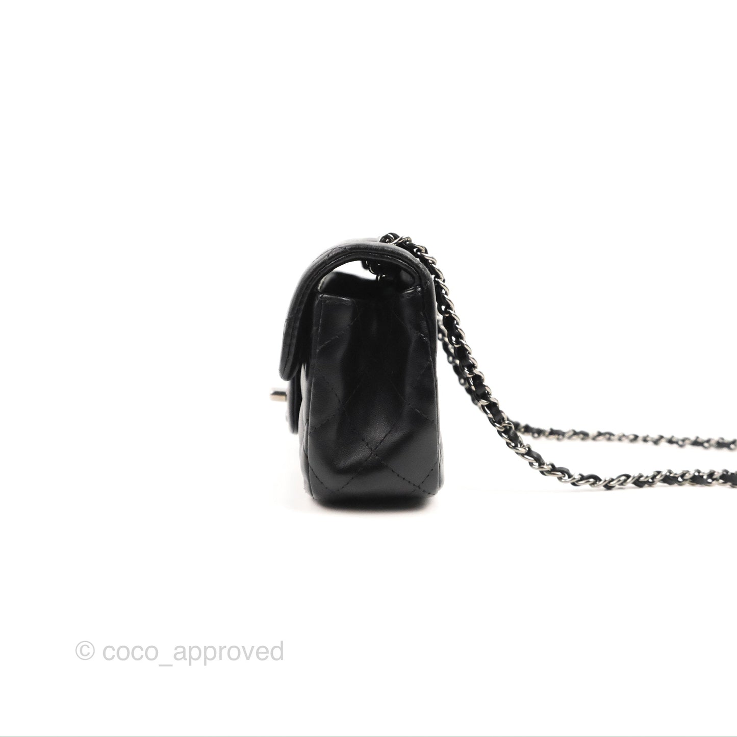 Chanel Quilted Extra Mini Rectangular Flap Black Calfskin Silver Hardware