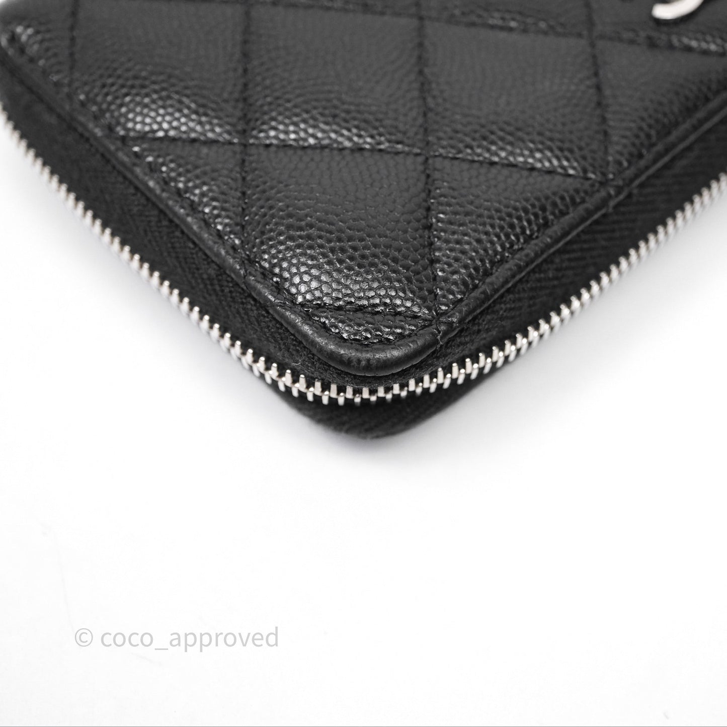 Chanel Quilted Zip Medium Wallet Black Caviar Silver Hardware