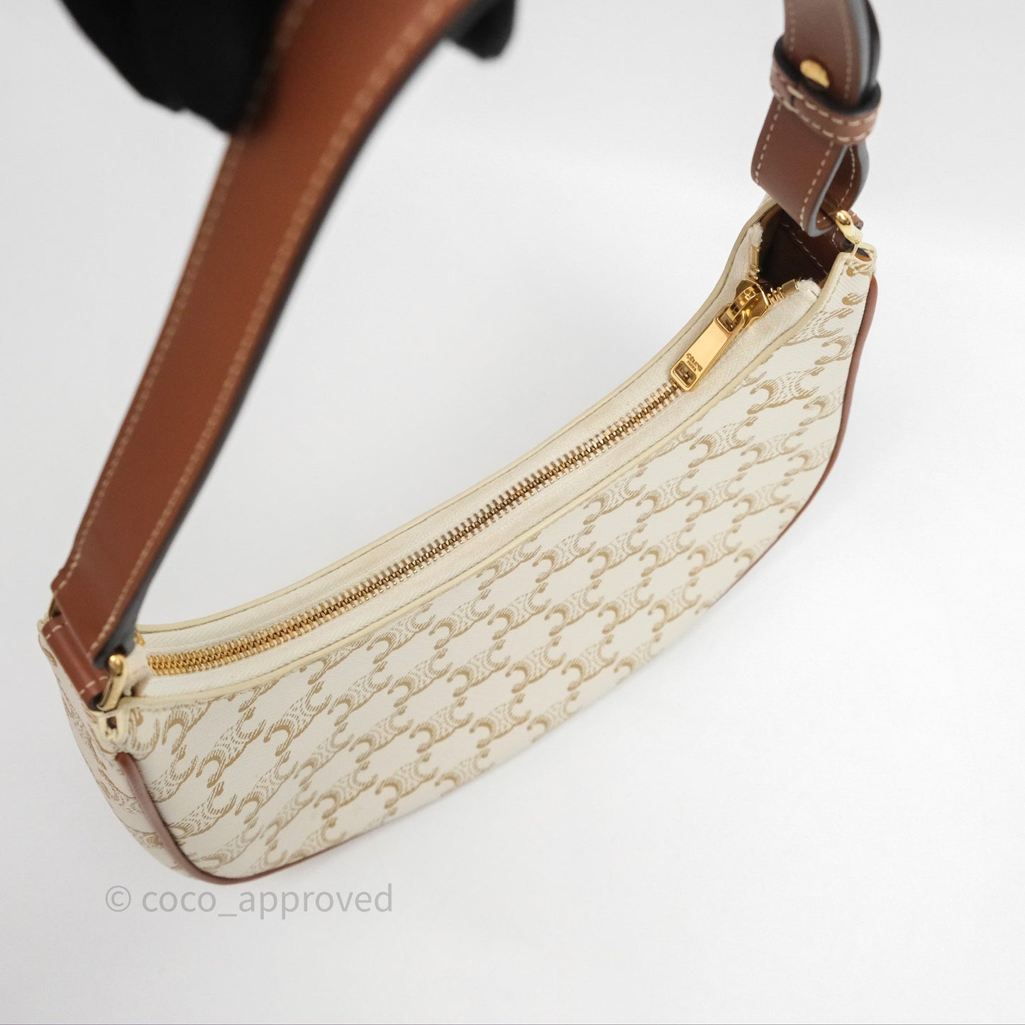 Celine Ava Bag In Triomphe Canvas Calfskin White