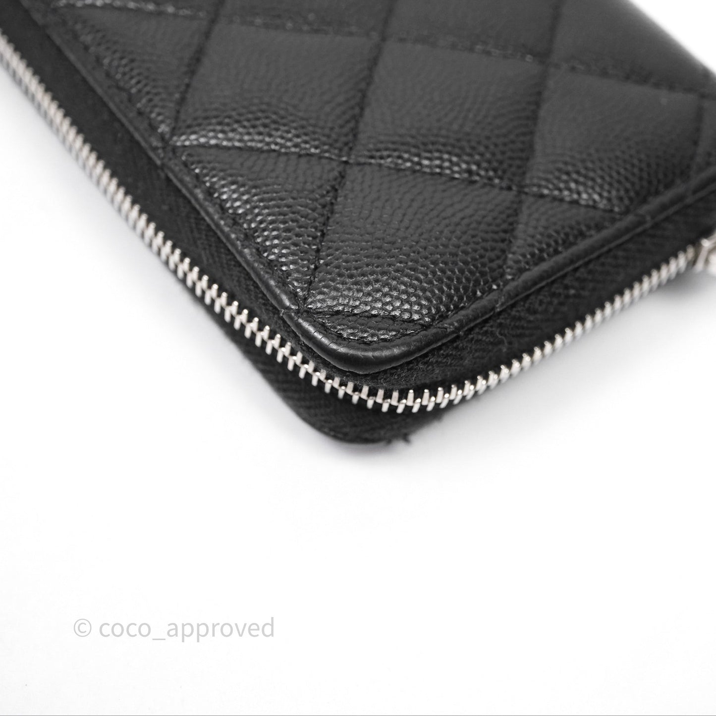 Chanel Quilted Zip Medium Wallet Black Caviar Silver Hardware