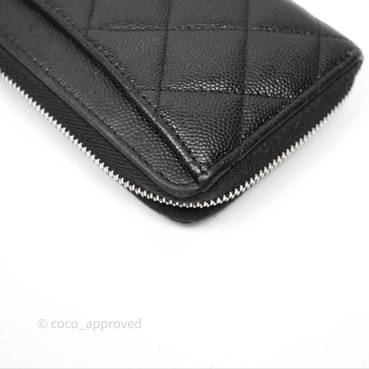 Chanel Quilted Zip Medium Wallet Black Caviar Silver Hardware