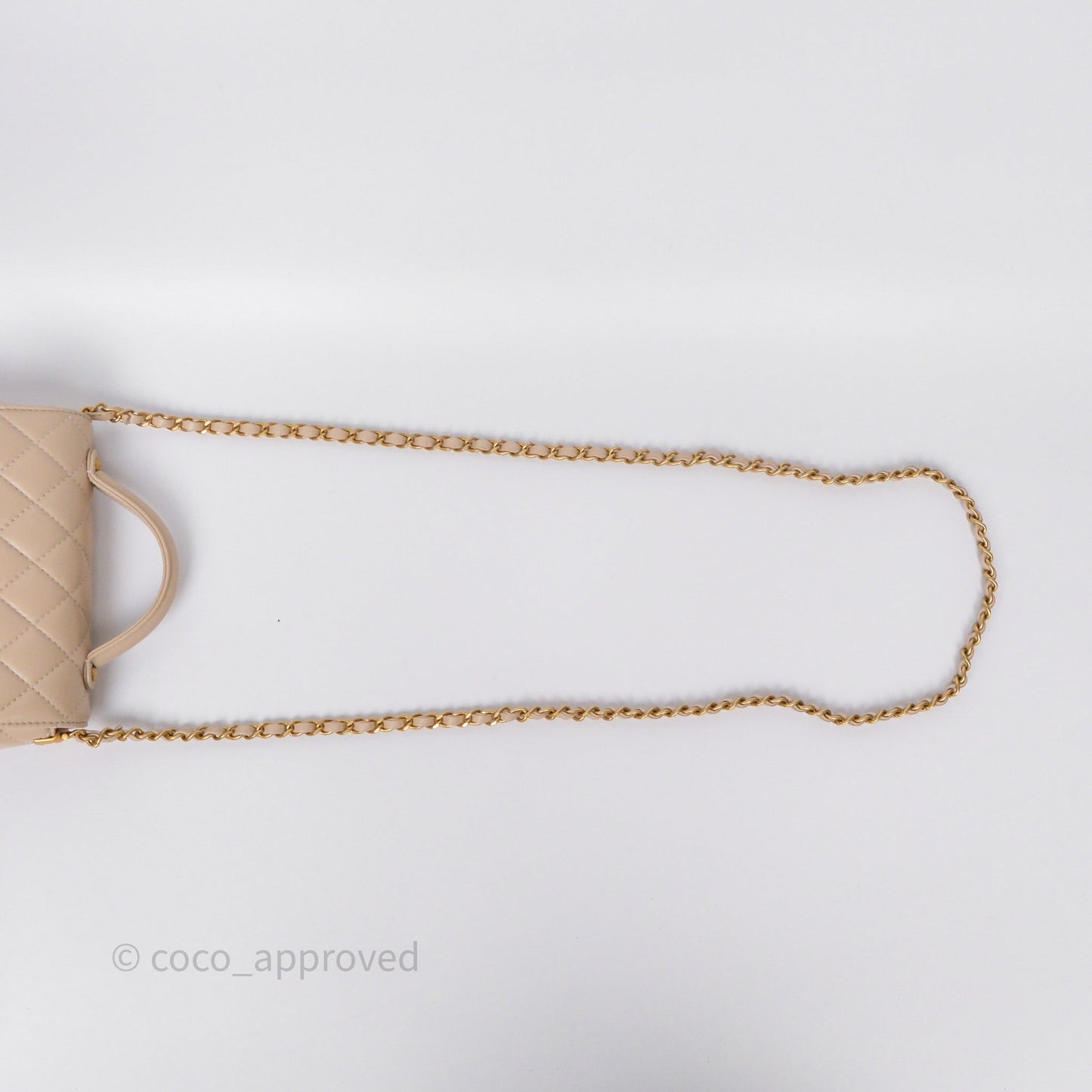 Chanel Small Top Handle Flap Bag Light Beige Lambskin Aged Gold Hardware 25P