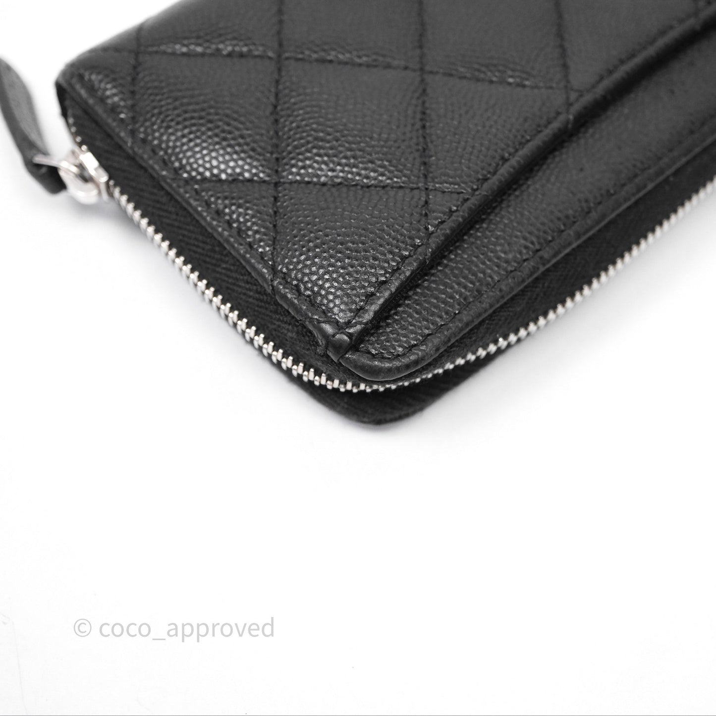 Chanel Quilted Zip Medium Wallet Black Caviar Silver Hardware