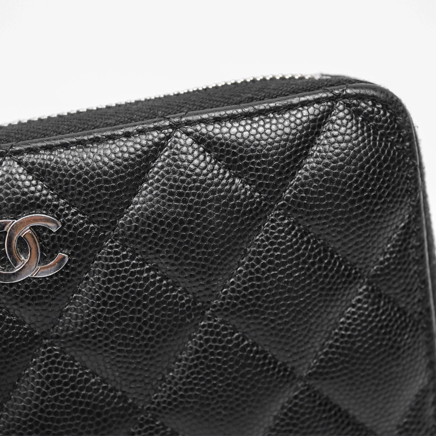 Chanel Quilted Zip Medium Wallet Black Caviar Silver Hardware