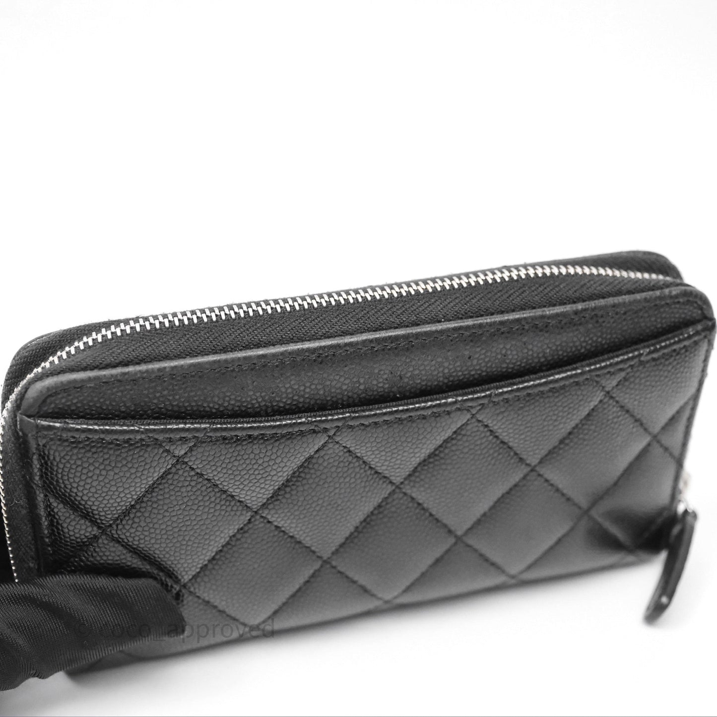 Chanel Quilted Zip Medium Wallet Black Caviar Silver Hardware