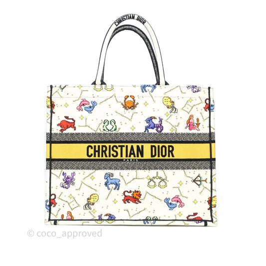 Christian Dior Large Pixel Zodiac Book Tote Bag White