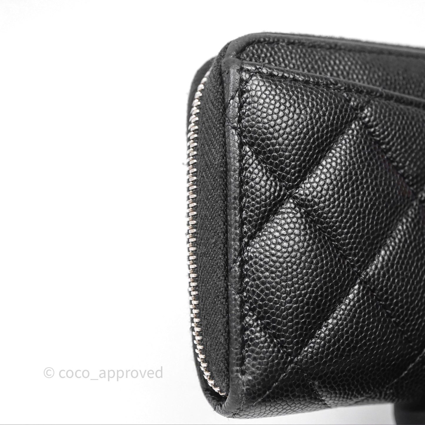 Chanel Quilted Zip Medium Wallet Black Caviar Silver Hardware