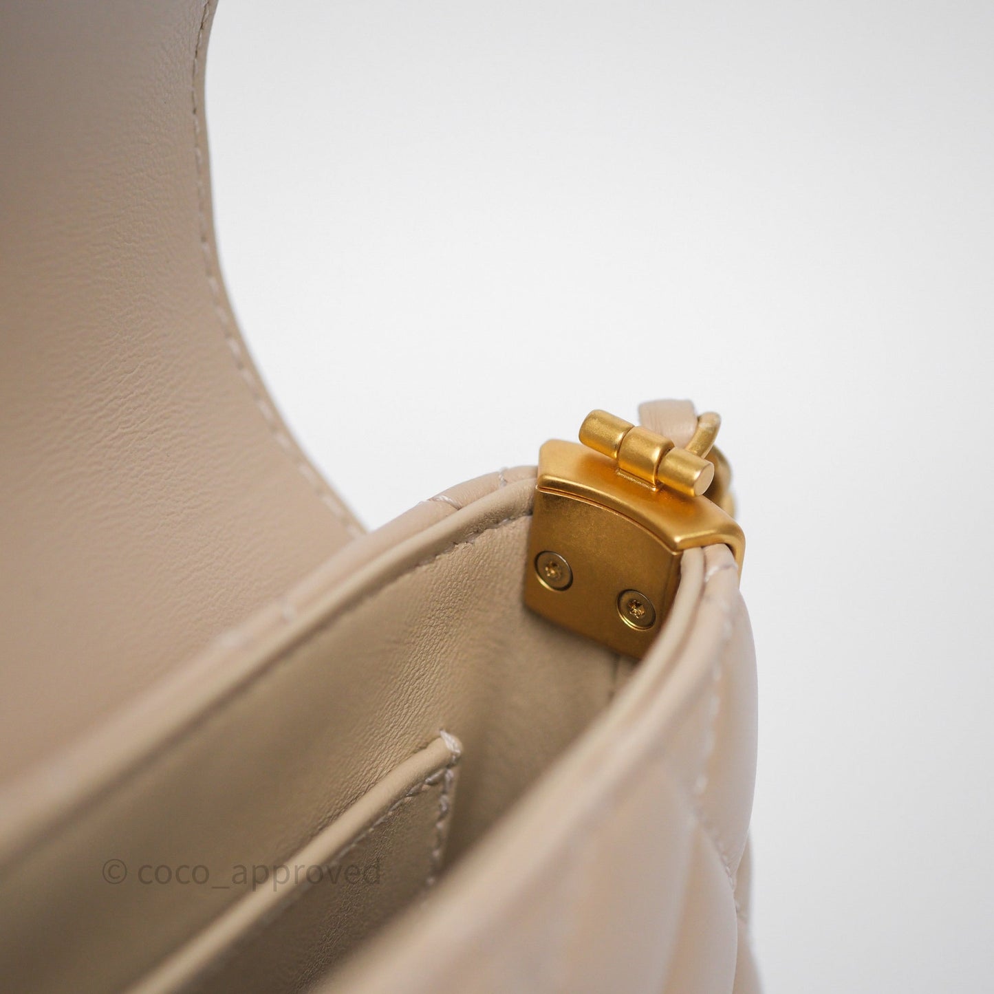 Chanel Small Top Handle Flap Bag Light Beige Lambskin Aged Gold Hardware 25P