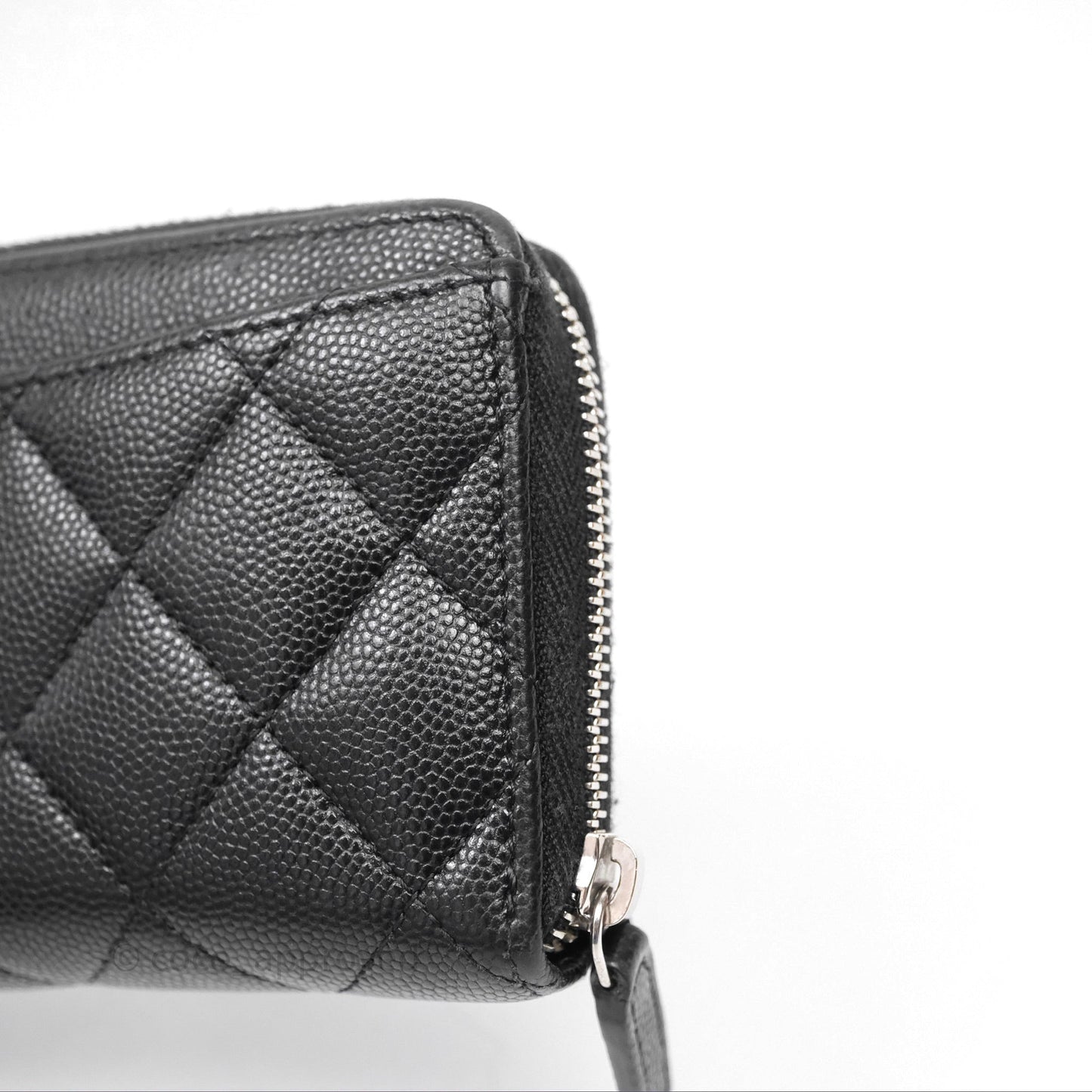 Chanel Quilted Zip Medium Wallet Black Caviar Silver Hardware