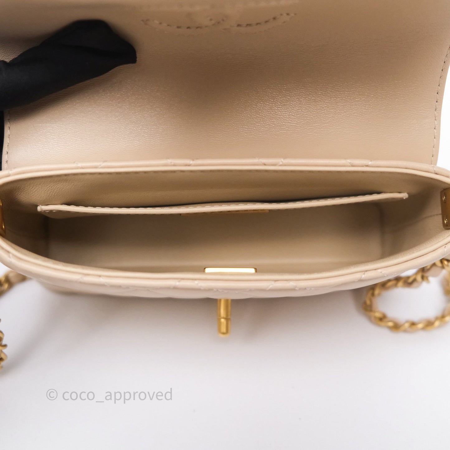 Chanel Small Top Handle Flap Bag Light Beige Lambskin Aged Gold Hardware 25P