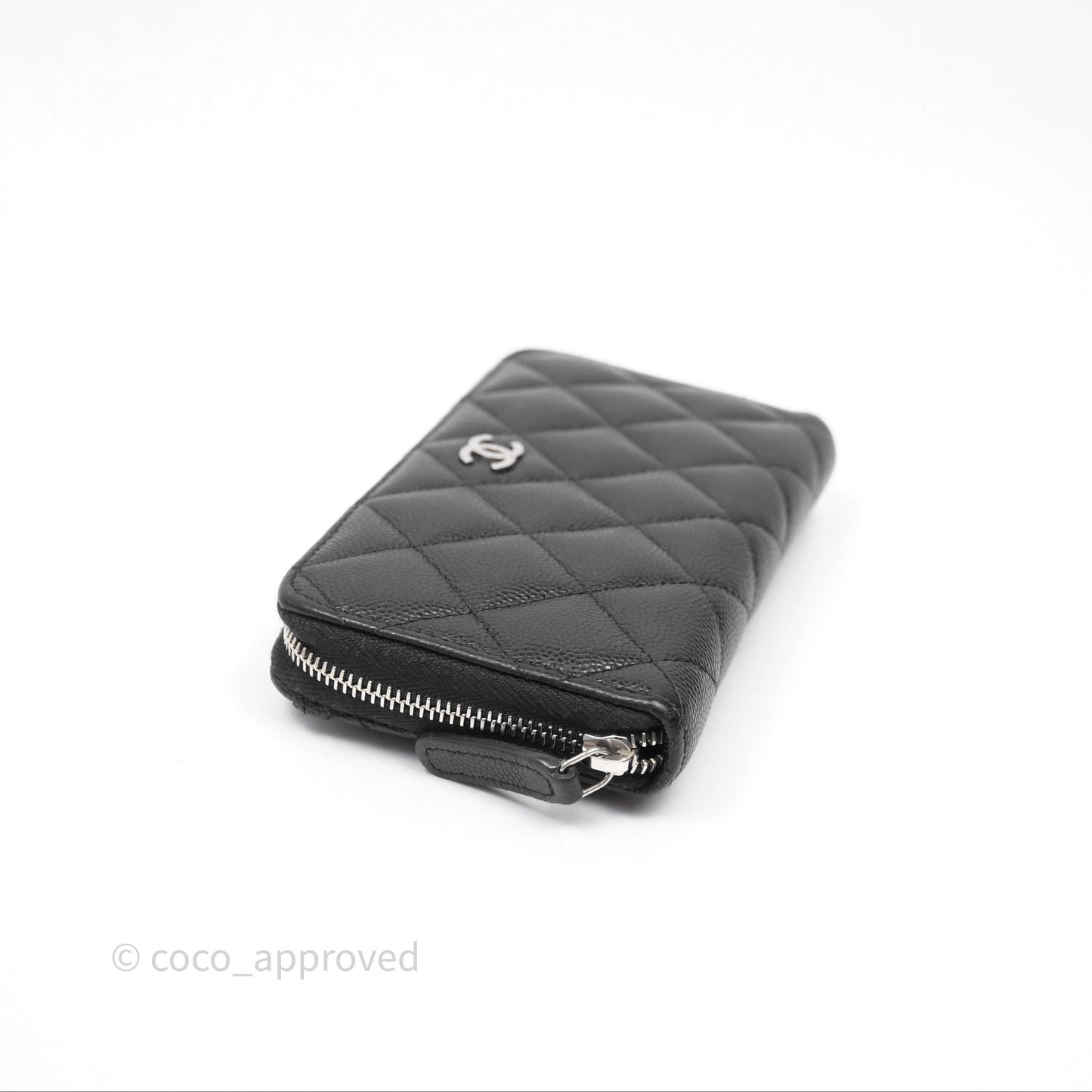 Chanel Quilted Zip Medium Wallet Black Caviar Silver Hardware