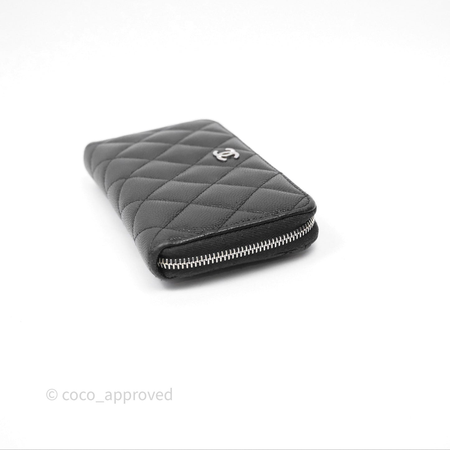 Chanel Quilted Zip Medium Wallet Black Caviar Silver Hardware