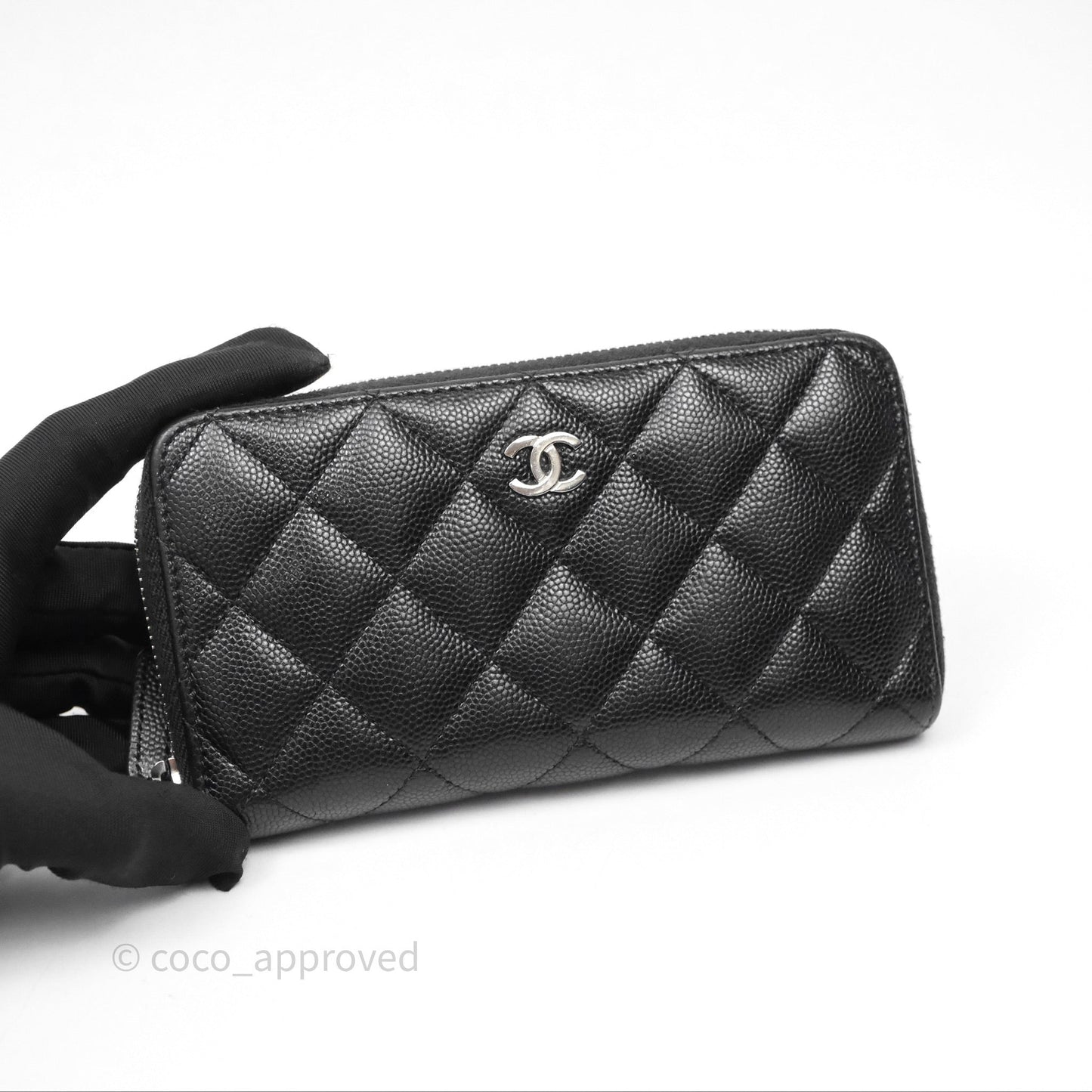 Chanel Quilted Zip Medium Wallet Black Caviar Silver Hardware