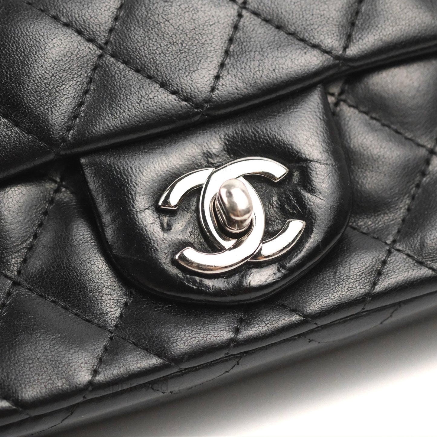 Chanel Quilted Extra Mini Rectangular Flap Black Calfskin Silver Hardware