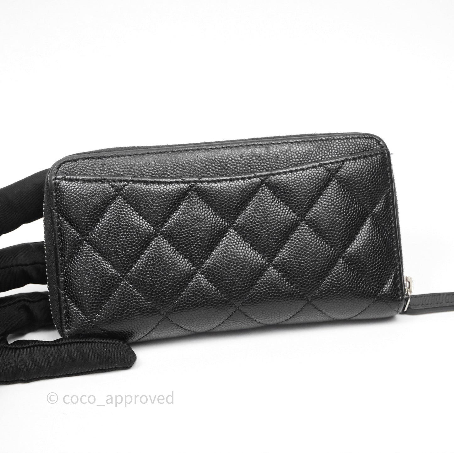 Chanel Quilted Zip Medium Wallet Black Caviar Silver Hardware