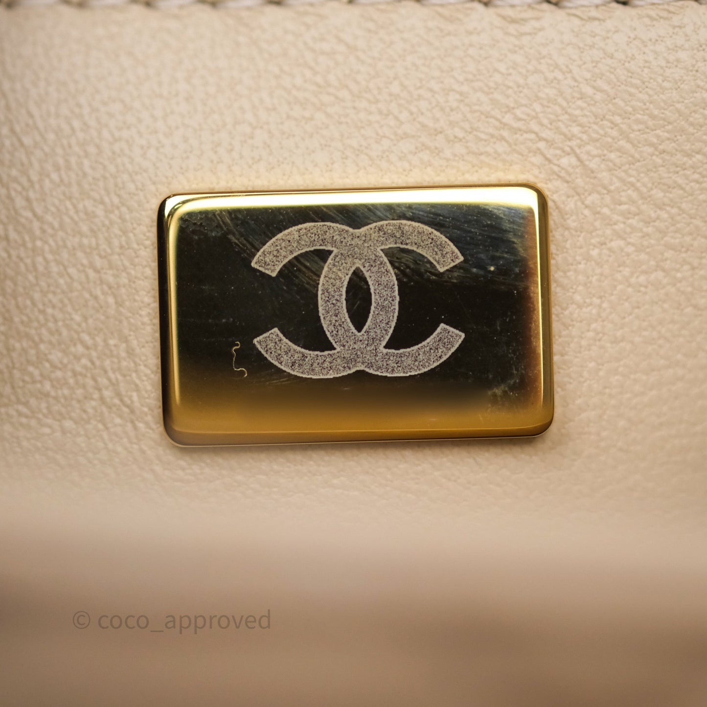 Chanel Small Top Handle Flap Bag Light Beige Lambskin Aged Gold Hardware 25P
