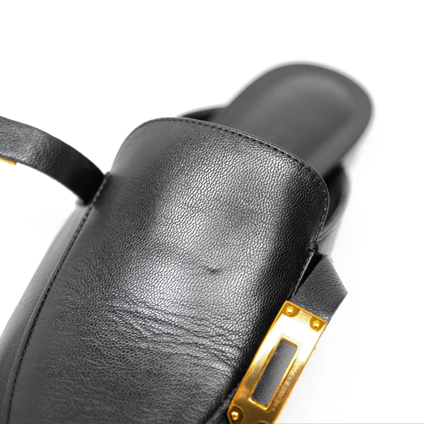 Hermès Oz Mules Black Calfskin Rose Gold Hardware Size 36.5