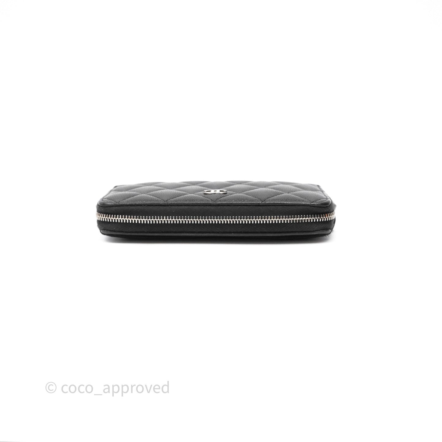 Chanel Quilted Zip Medium Wallet Black Caviar Silver Hardware