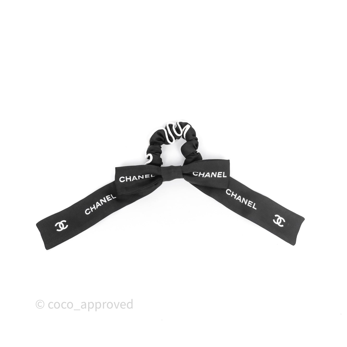 Chanel Logo Bow Silk Hair Accessory Black