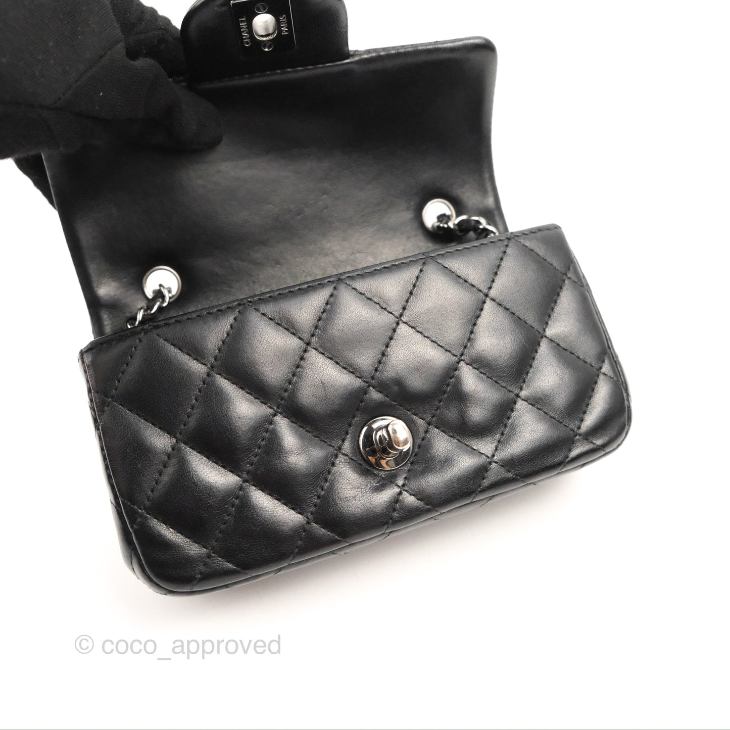 Chanel Quilted Extra Mini Rectangular Flap Black Calfskin Silver Hardware