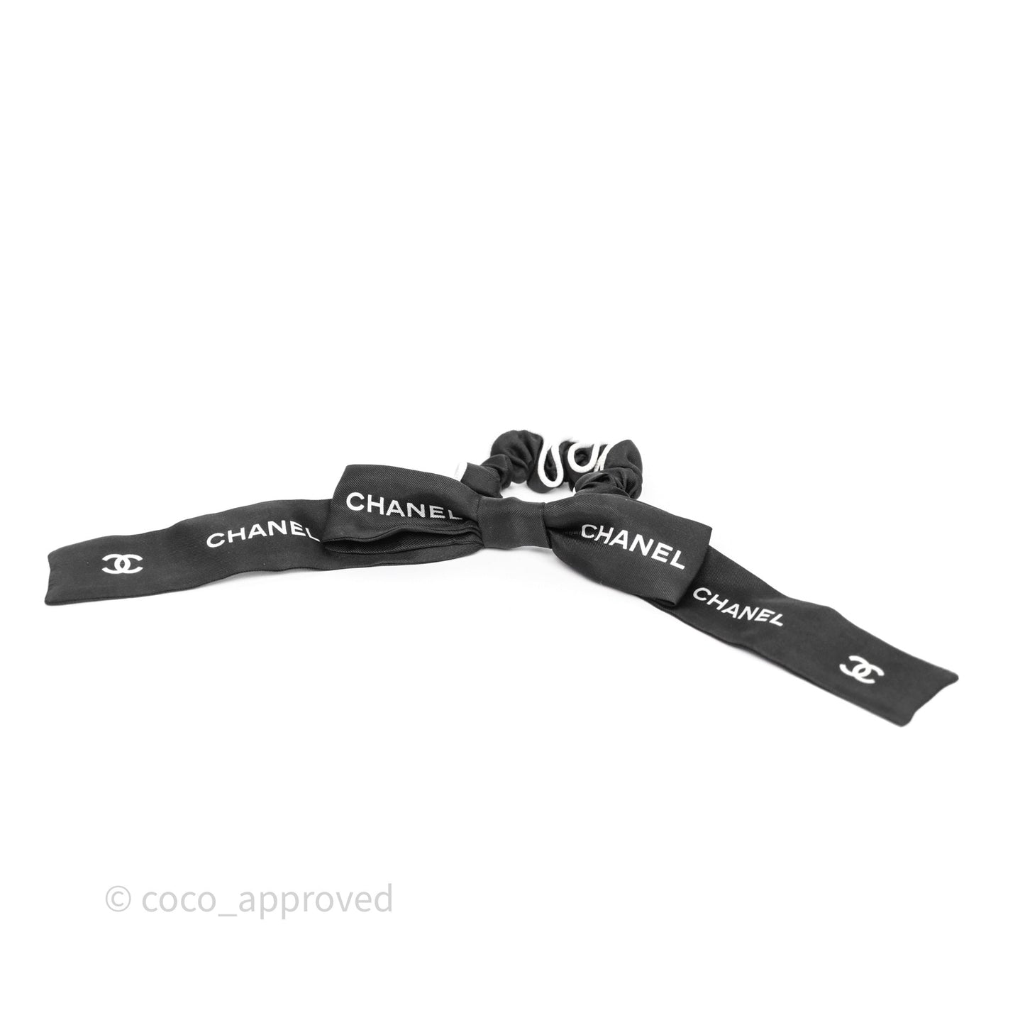 Chanel Logo Bow Silk Hair Accessory Black