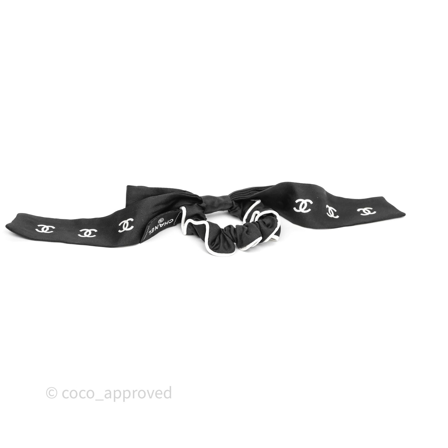 Chanel Logo Bow Silk Hair Accessory Black