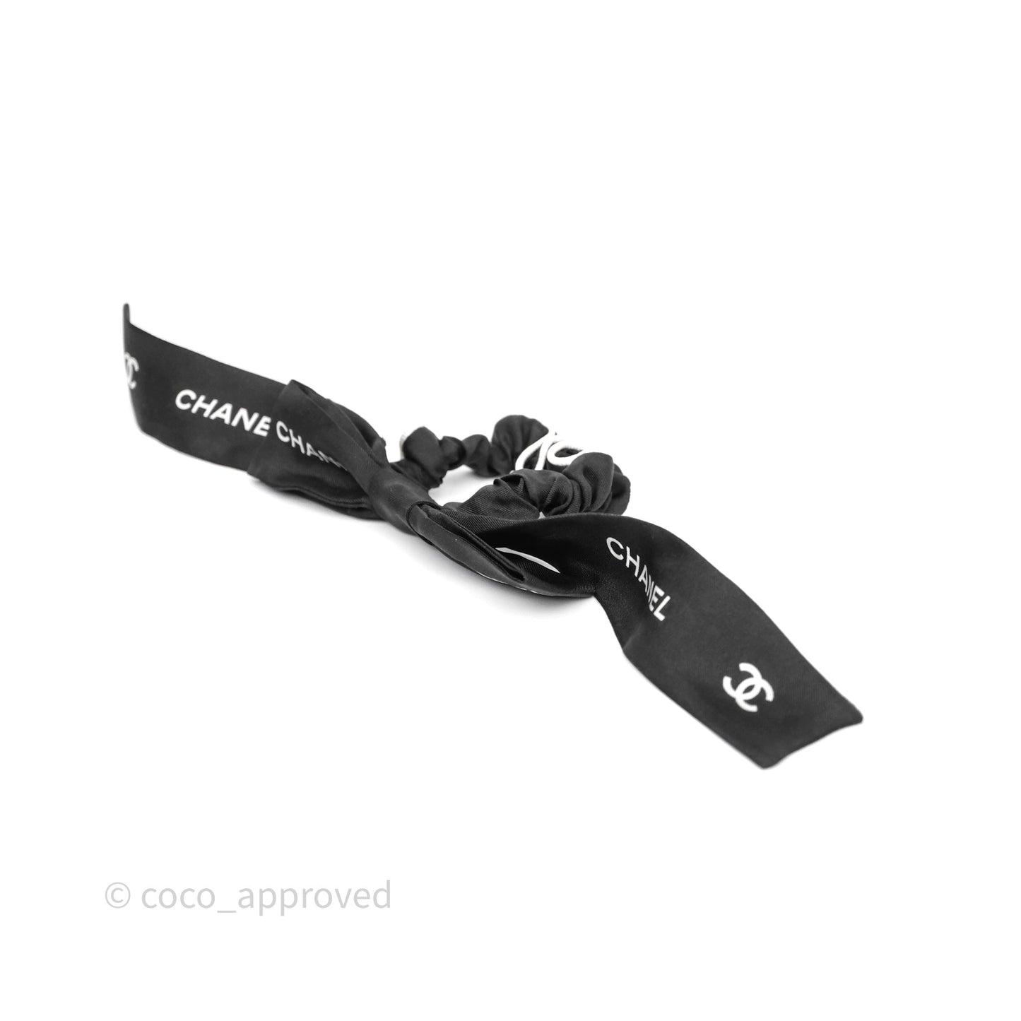 Chanel Logo Bow Silk Hair Accessory Black
