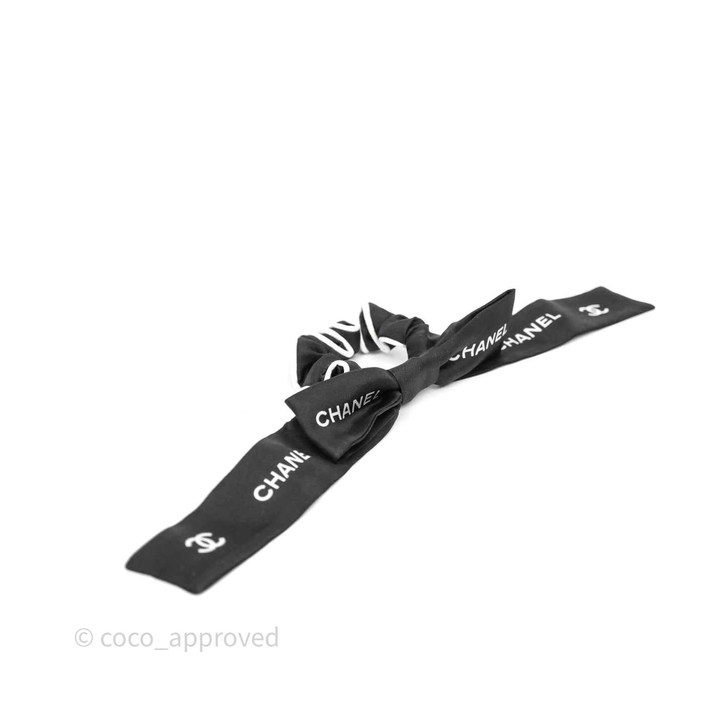 Chanel Logo Bow Silk Hair Accessory Black