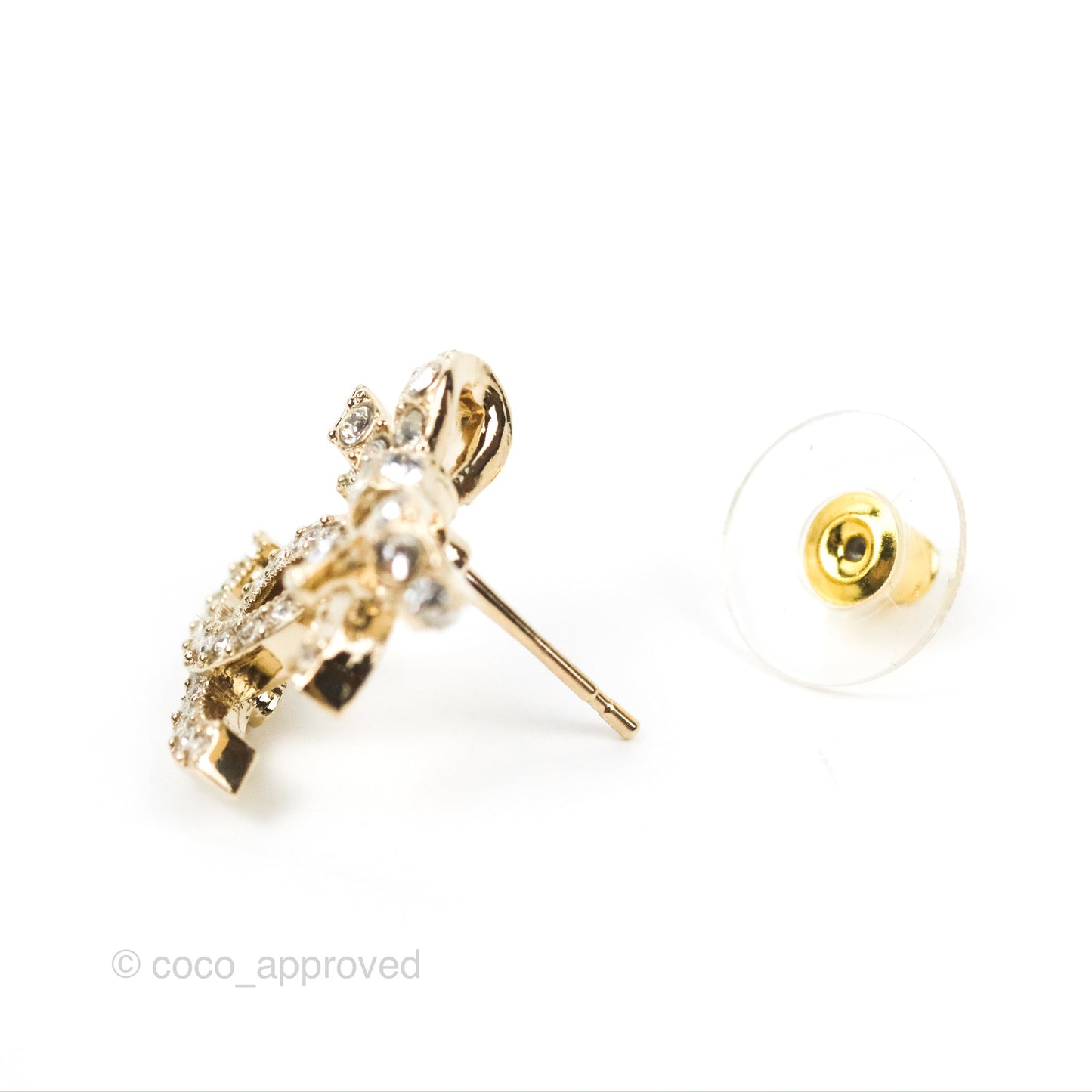 Chanel Crystal Ribbon Bow CC Earrings Gold Tone 23S