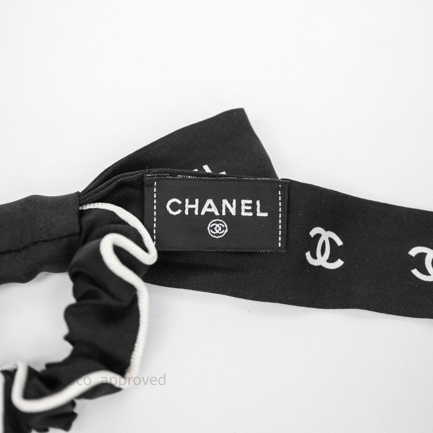 Chanel Logo Bow Silk Hair Accessory Black