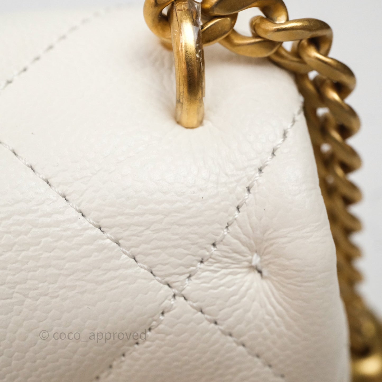 Chanel Mini Flap Bag Heart Adjustable Chain White Caviar Aged Gold Hardware