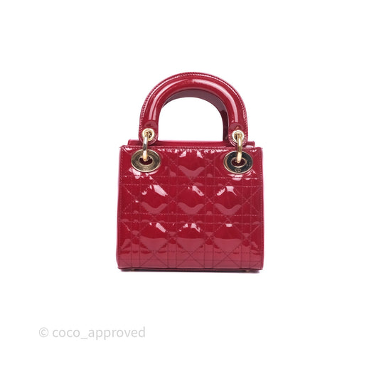 Dior Mini Lady Dior Red Cannage Patent Gold Hardware