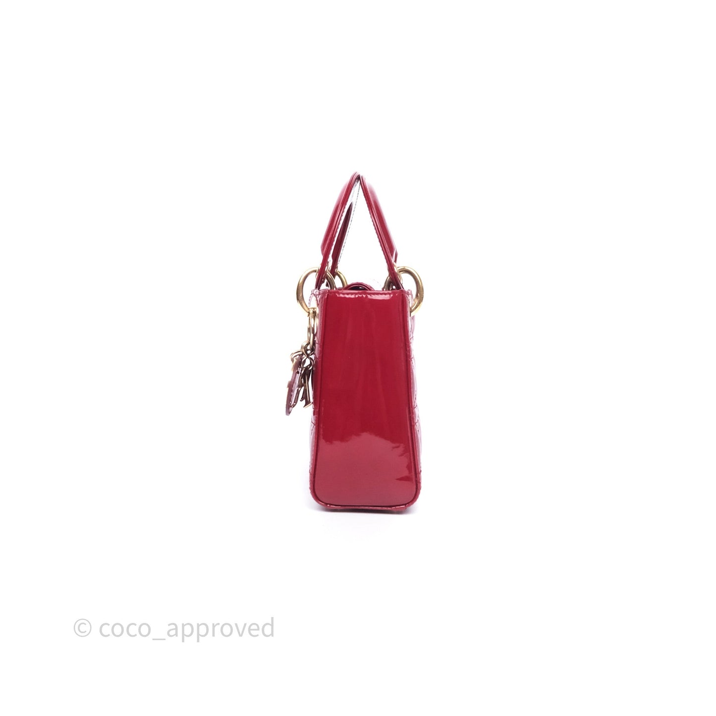 Dior Mini Lady Dior Red Cannage Patent Gold Hardware