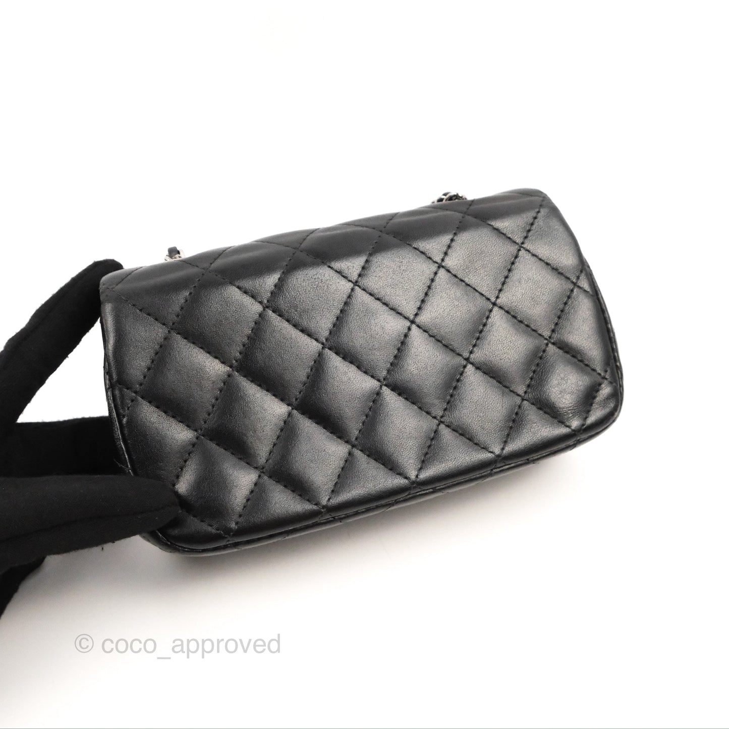 Chanel Quilted Extra Mini Rectangular Flap Black Calfskin Silver Hardware